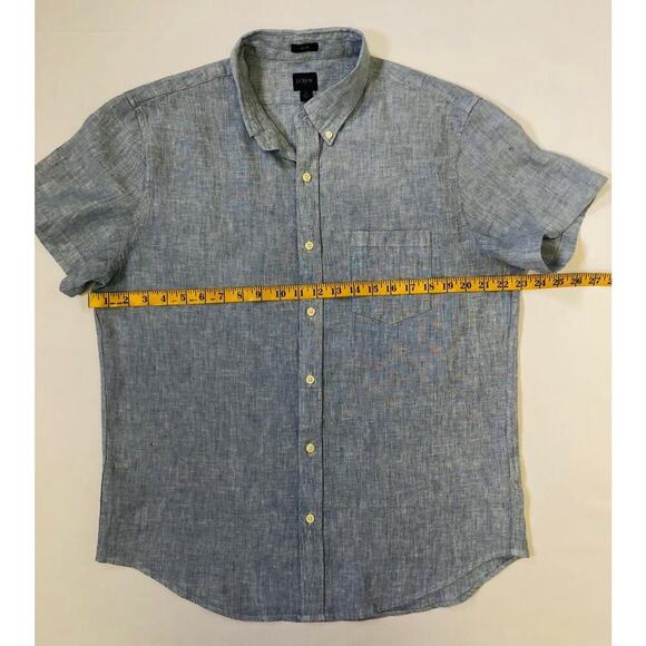 J.Crew Mens Short Sleeve Indigo Organic Chambray Button Down Shirt L Classic - Picture 9 of 13